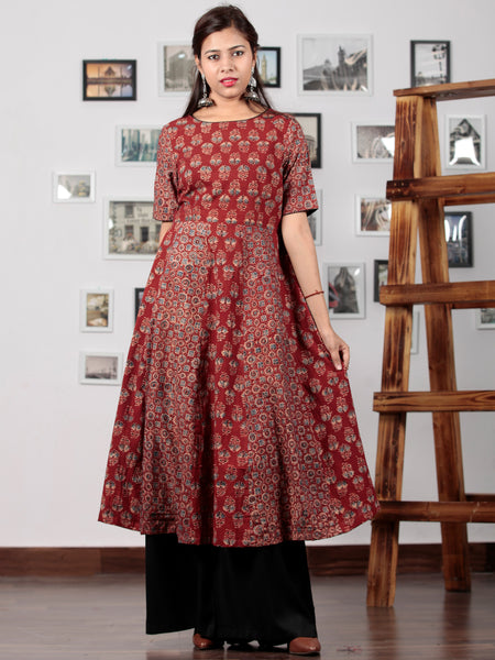 Red Beige Black Blue Ajrakh Hand Block Printed Kurta - K64BP0128 ...