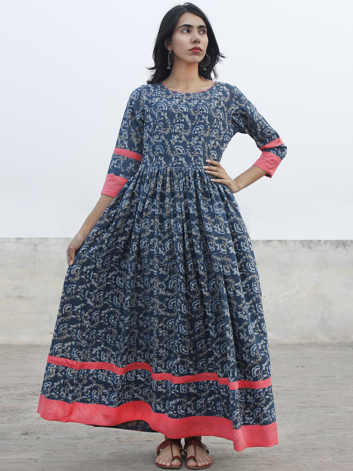 Indigo Ivory Kashish Long Hand Block Cotton Dress With Back Details ...