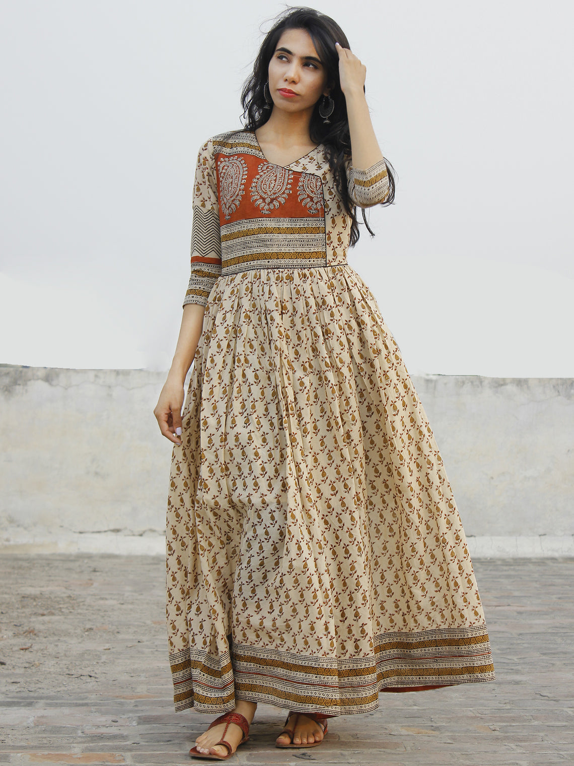 Naaz Block Charm - Hand Block Printed Angrakha Dress With Gathers - DS ...