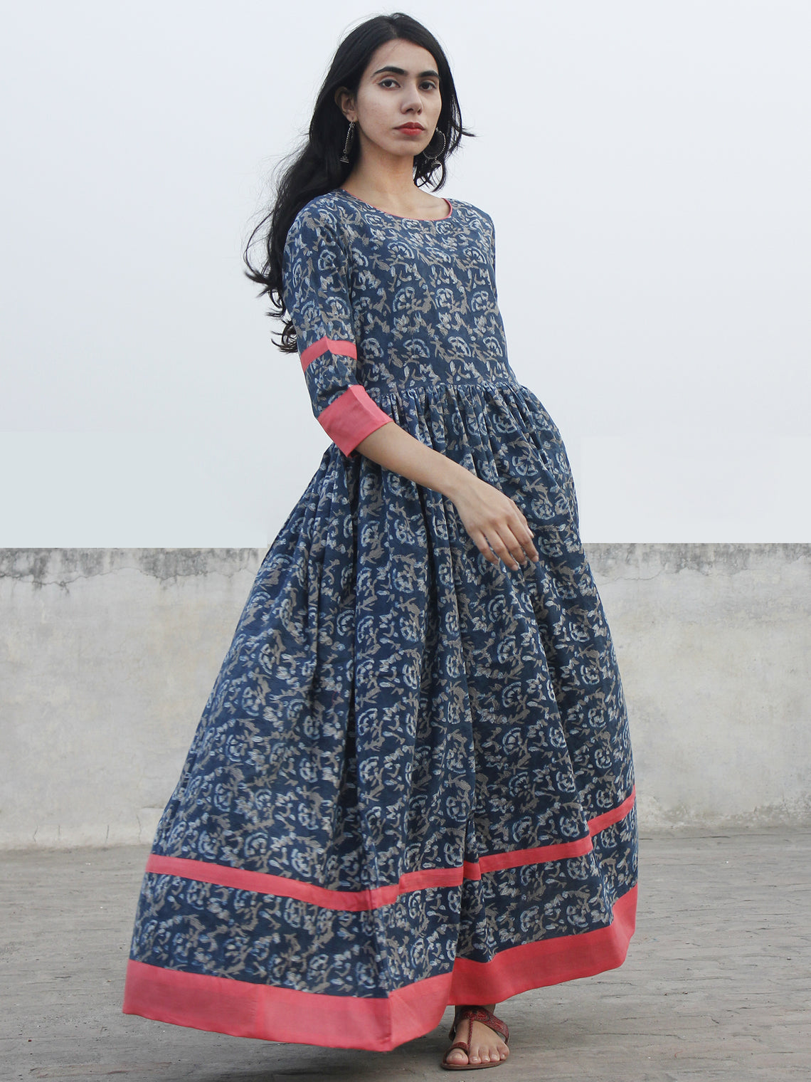 Indigo Ivory Kashish Long Hand Block Cotton Dress With Back Details ...