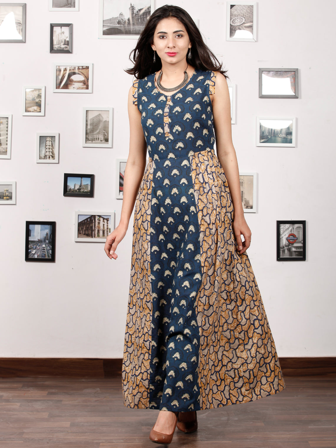 INDIGO SPREAD - Hand Block Printed Cotton Long Sleeveless Dress - D320 ...