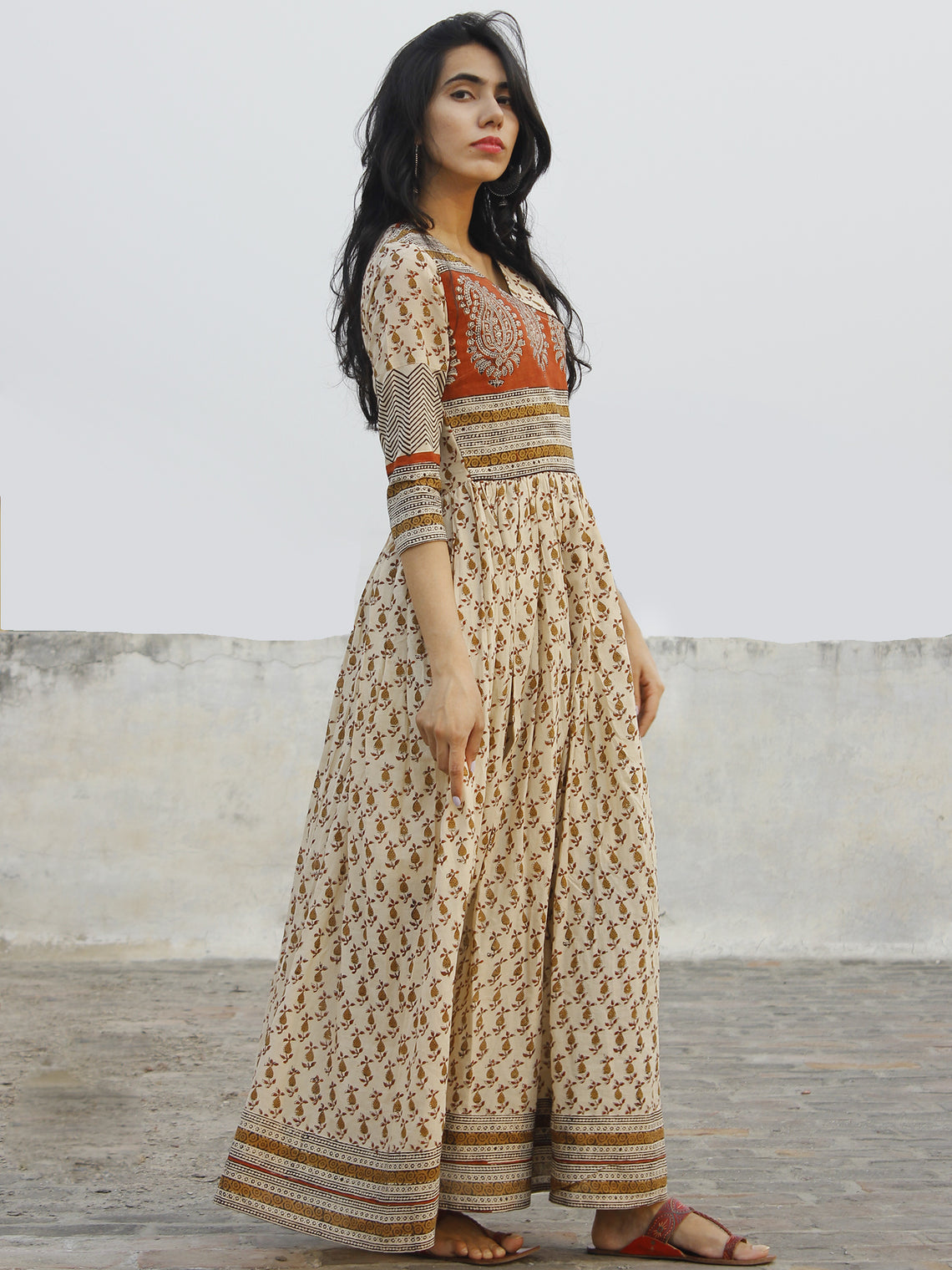 Naaz Block Charm - Hand Block Printed Angrakha Dress With Gathers - DS ...