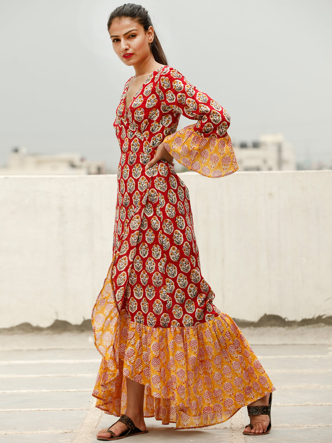 Kimono - Hand Block Printed Cotton Long Dress - D364F774 – InduBindu