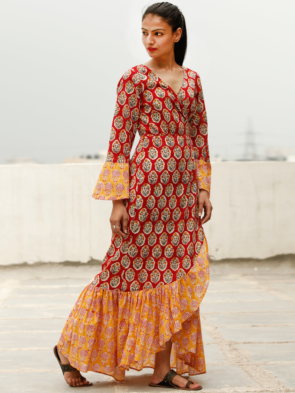 Kimono - Hand Block Printed Cotton Long Dress - D364F774 – InduBindu