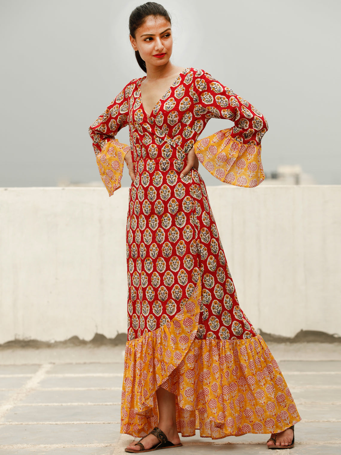 Kimono - Hand Block Printed Cotton Long Dress - D364F774 – InduBindu