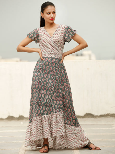 Wrap Round - Block Printed Cotton Long Dress - D367FXXX – InduBindu