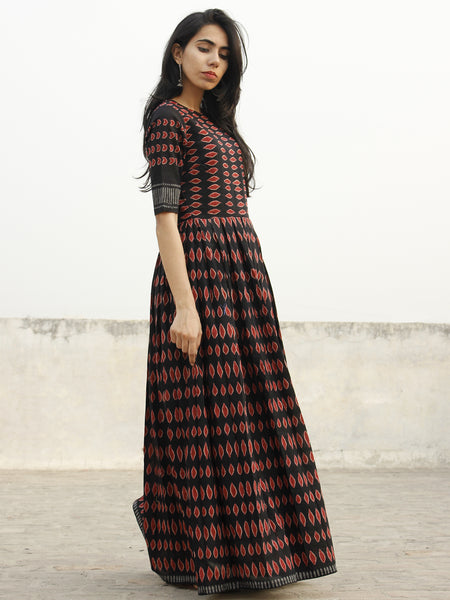 Naaz Azia - Black Maroon Grey Long Hand Block Cotton Dress With Knife ...