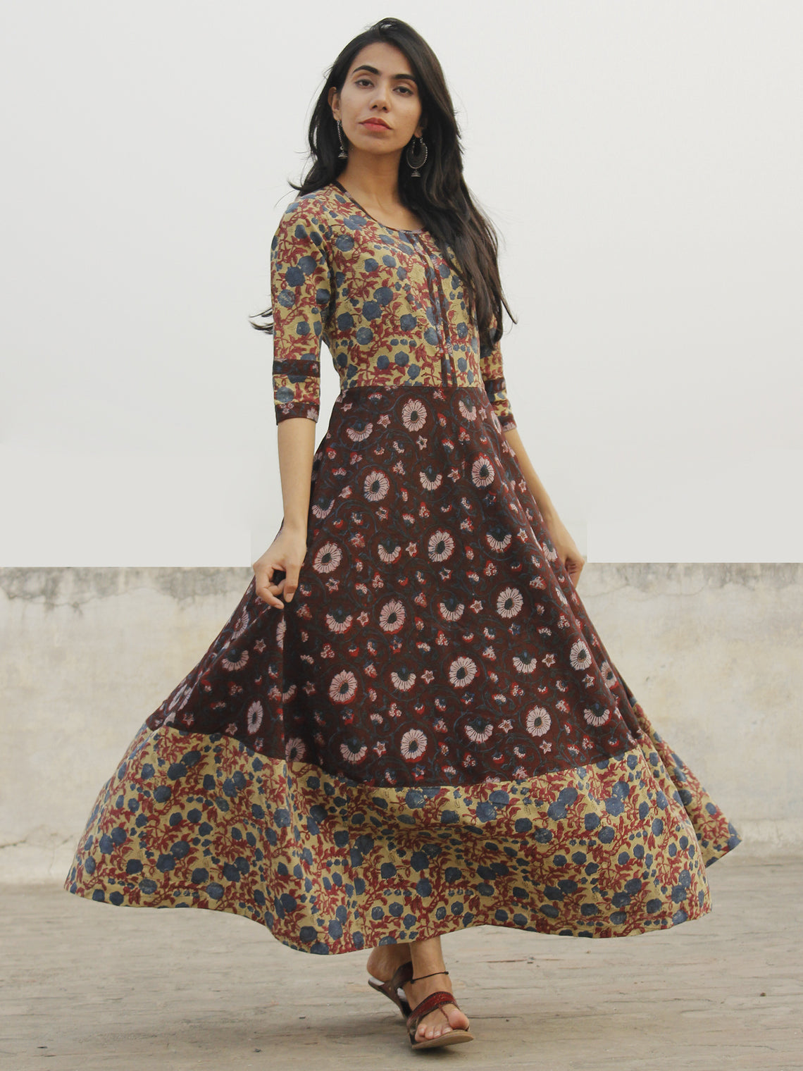 Dusty Green Maroon Indigo Ivory Black Hand Block Long Cotton Dress - D ...