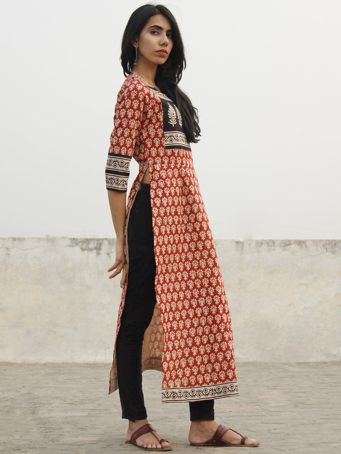 Red Beige Black Hand Block Printed Kurta - K29F001 – InduBindu