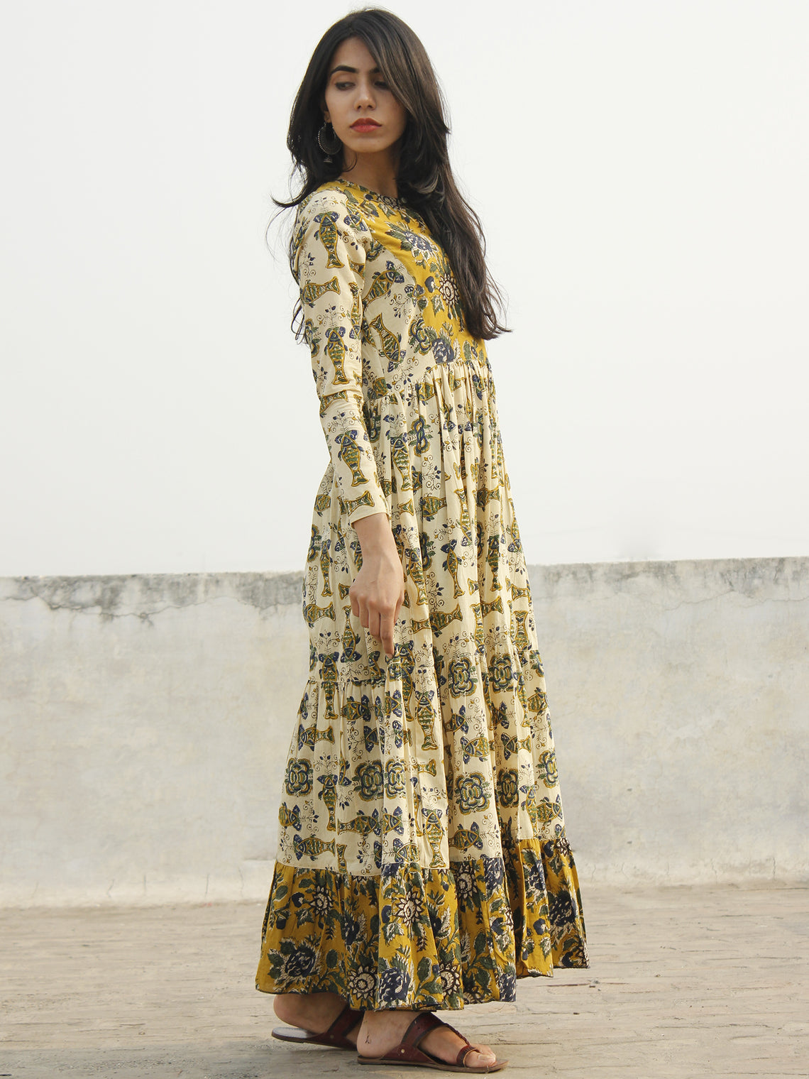 Taraab - Long Hand Block Cotton Tier Dress - D139F1060 – InduBindu