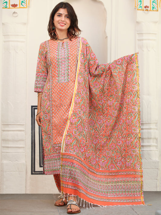 Peach Floral Print, Pearl and Thread work Salwar Suit with Straight Pa –  Seasons Chennai