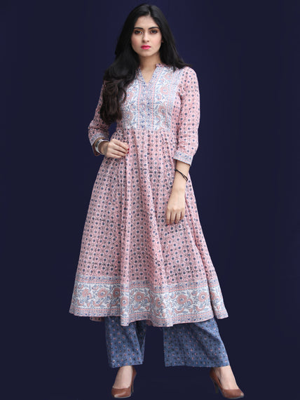 Plum Ivory Green Rust Ajrakh Block Printed Kurta - K18F622 – InduBindu