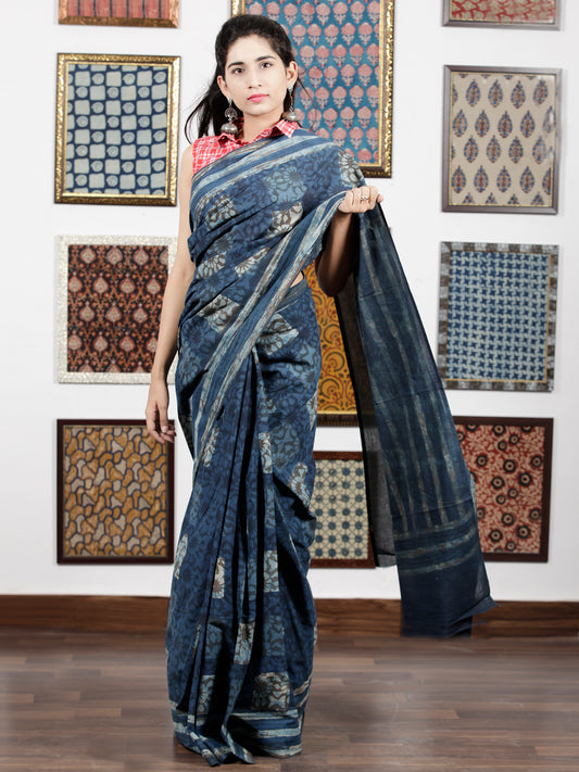 Cotton handblock print saree good quality in teal blue – Desi Potli®