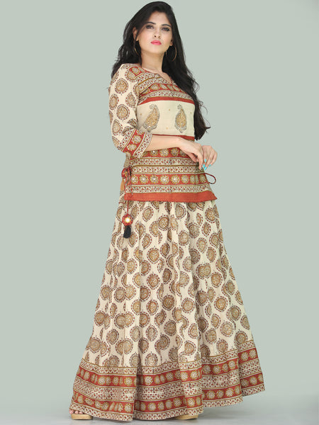 Naaz Bahara - Hand Block Printed Long Embroidered Top & Skirt Dress ...