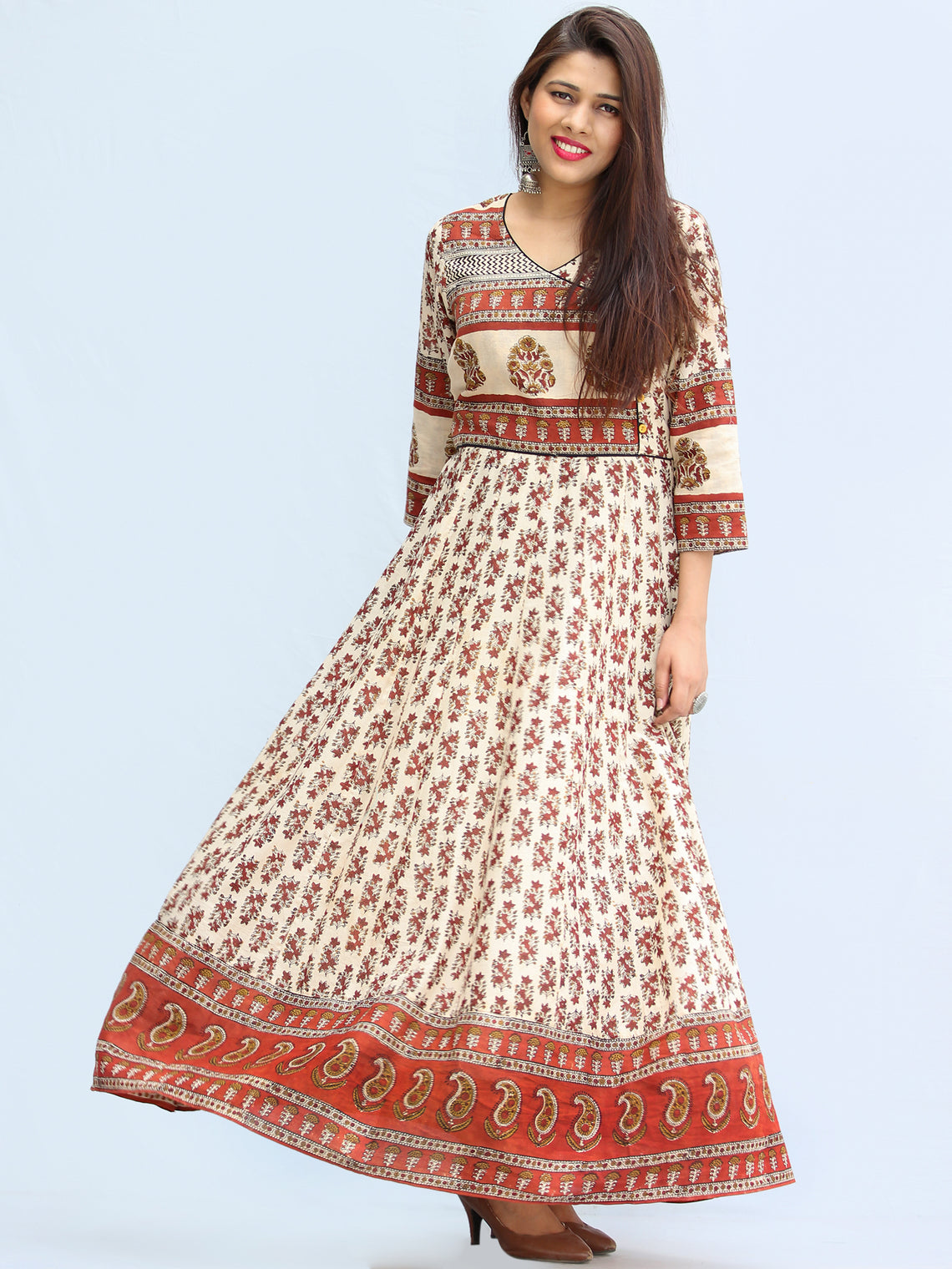 Naaz Ayma - Hand Block Printed Long Cotton Dress With Lining - DS15F00 ...