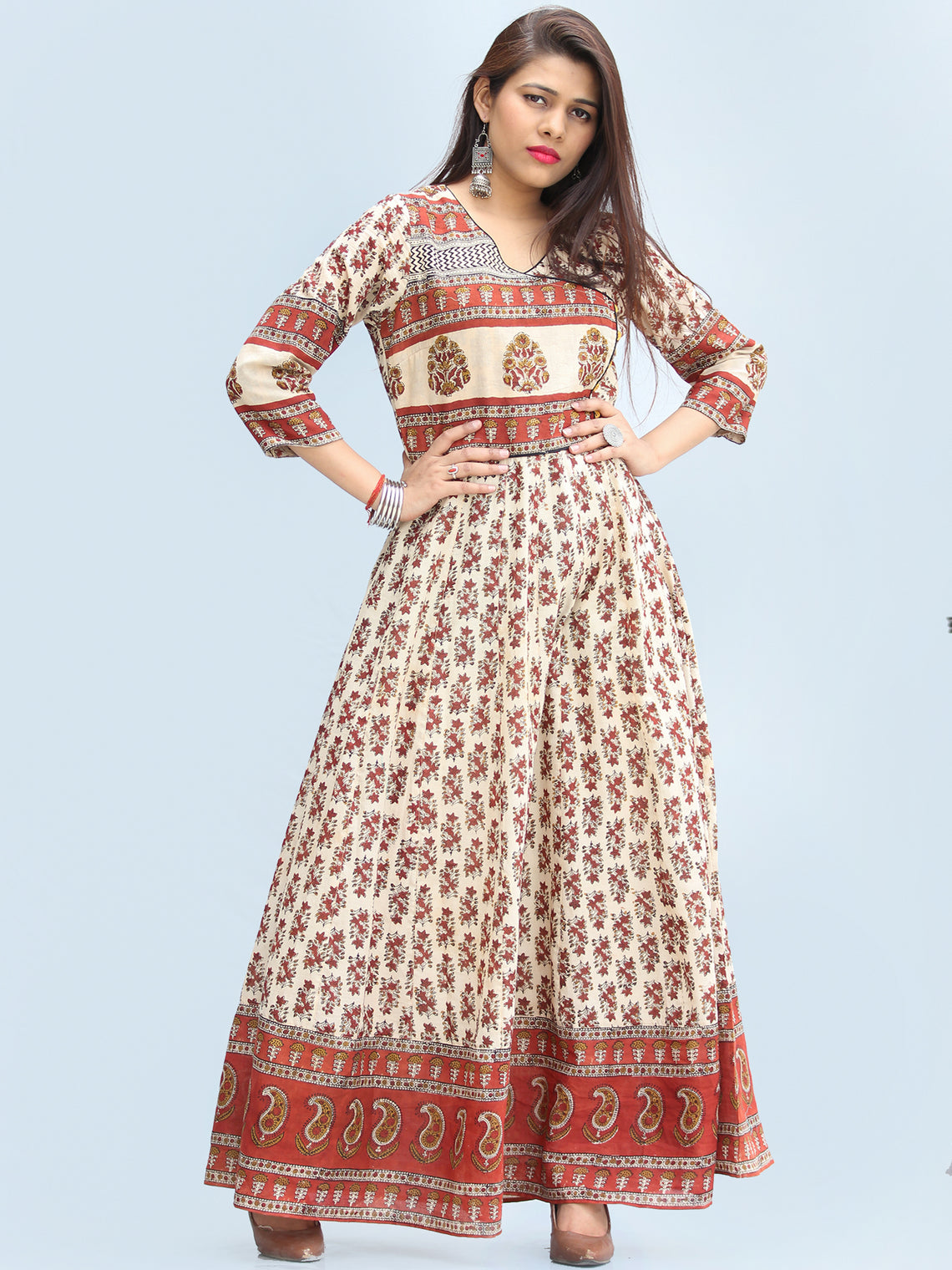 Naaz Ayma - Hand Block Printed Long Cotton Dress With Lining - DS15F00 ...