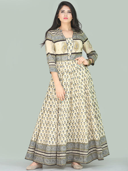 Naaz Fariha - Hand Block Printed Long Cotton Embroidered Dress With Li ...