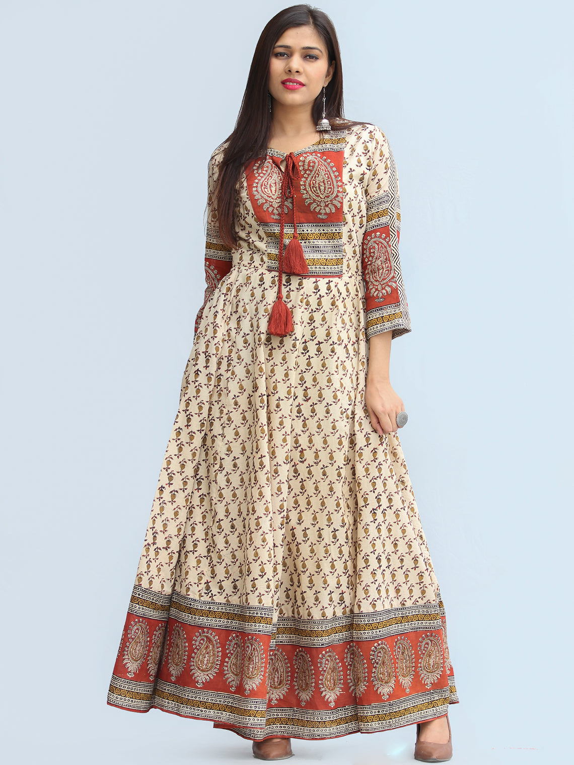 Naaz Mirza - Hand Block Printed Long Cotton Dress With Lining - DS06F0 ...