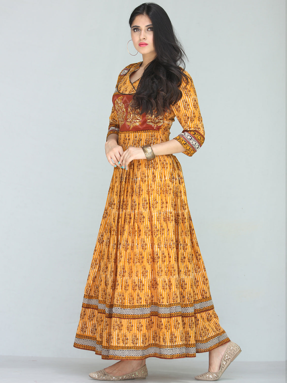 Naaz Sehar - Hand Block Printed Long Cotton Dress With Embroidery - DS ...