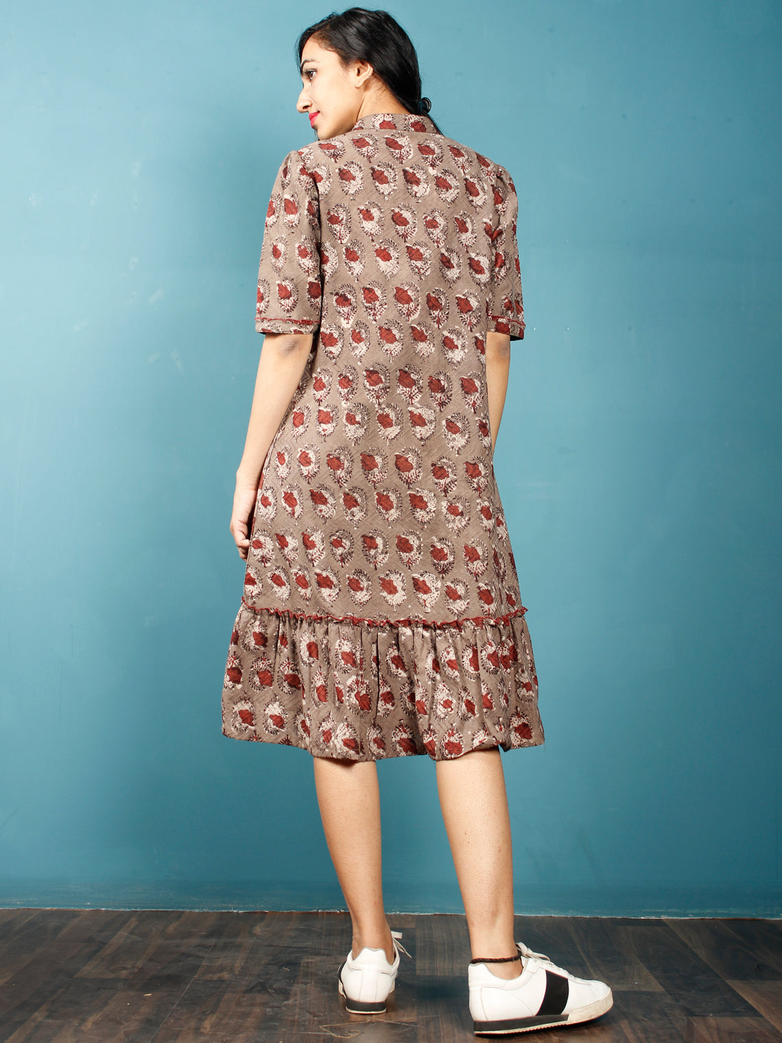 Brown Rust Beige Hand Block Printed Dobby Cotton Frock Dress With Stan ...
