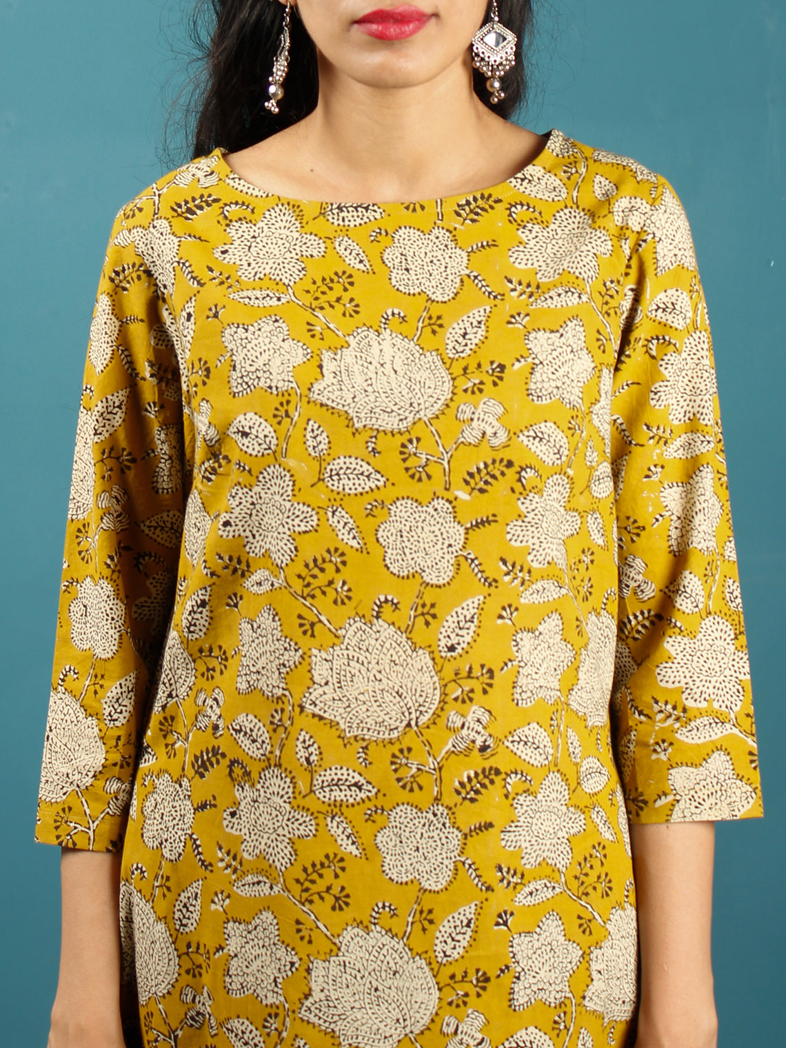 Mustard Beige Black Hand Block Printed Cotton Top - T41F1376 – InduBindu