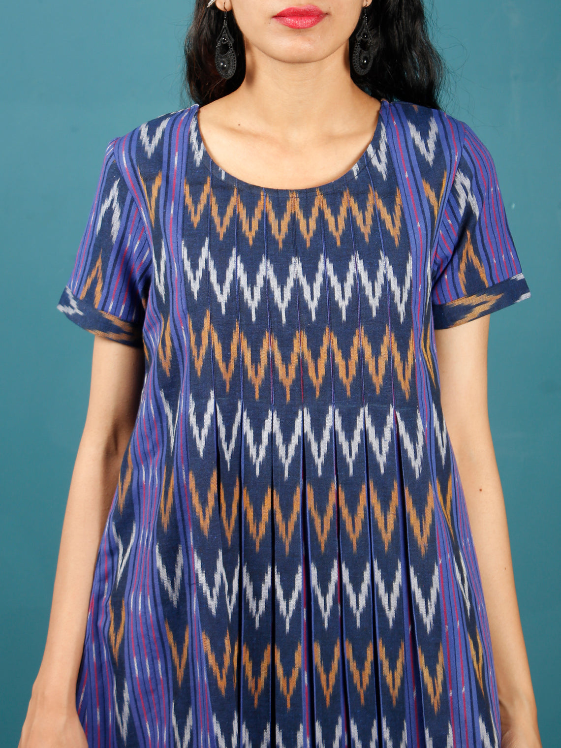 Purple Indigo White Mustard Hand Woven Ikat Cotton Tunic With Box Plea ...