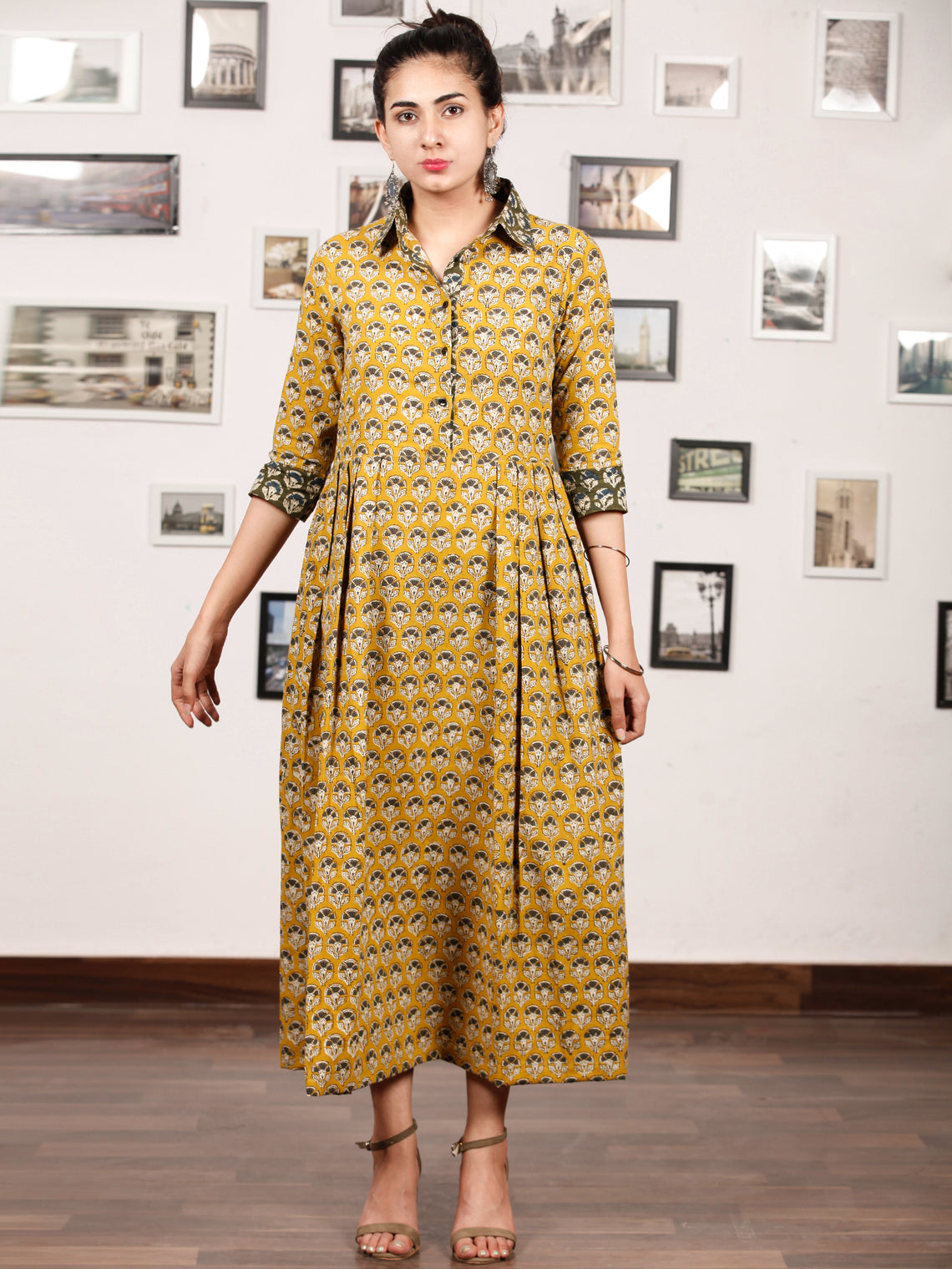 MUSTARD BLOOM - Hand Block Printed Cotton Long Dress - D329F1735 ...
