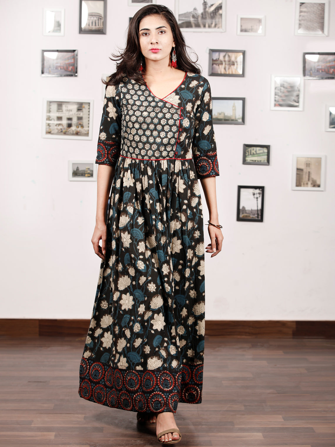 Naaz GARDENIA - Hand Block Printed Cotton Long Angrakha Dress - DS15F1 ...