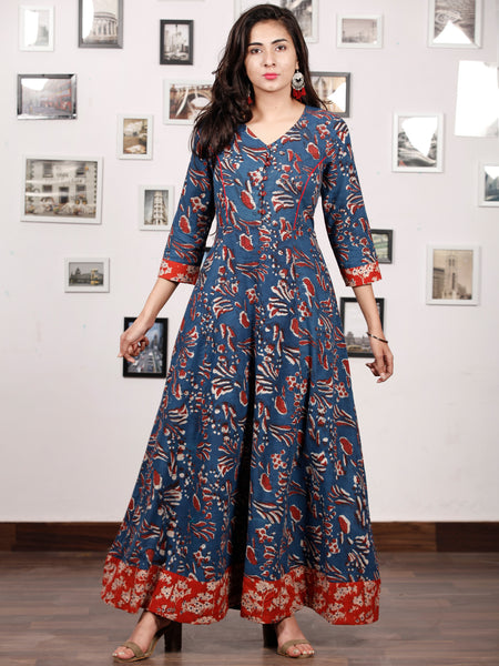 INDIGO SYMPHONY - Hand Block Printed Cotton Long Dress With Back Knots ...