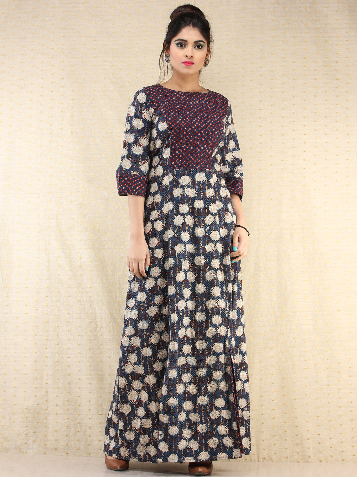 Gulnaz - Hand Block Printed Long Cotton Panel Dress - D387F2063 – InduBindu