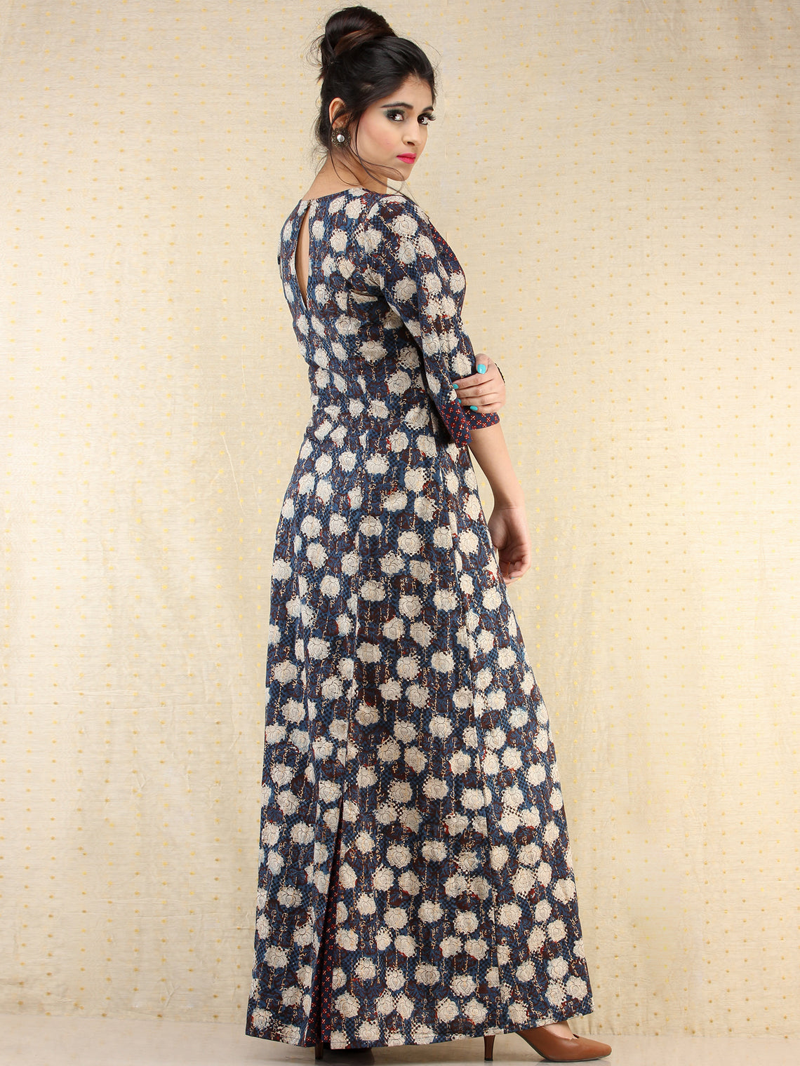 Gulnaz - Hand Block Printed Long Cotton Panel Dress - D387F2063 – InduBindu