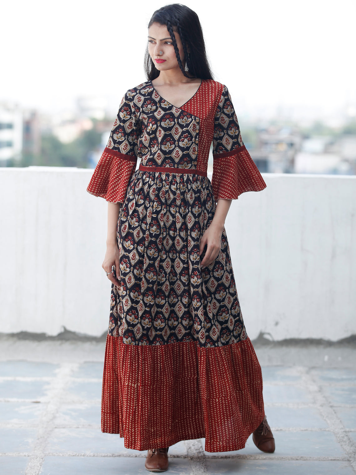 Rustic Imprints - Hand Block Printed Cotton Long Angrakha Dress ...