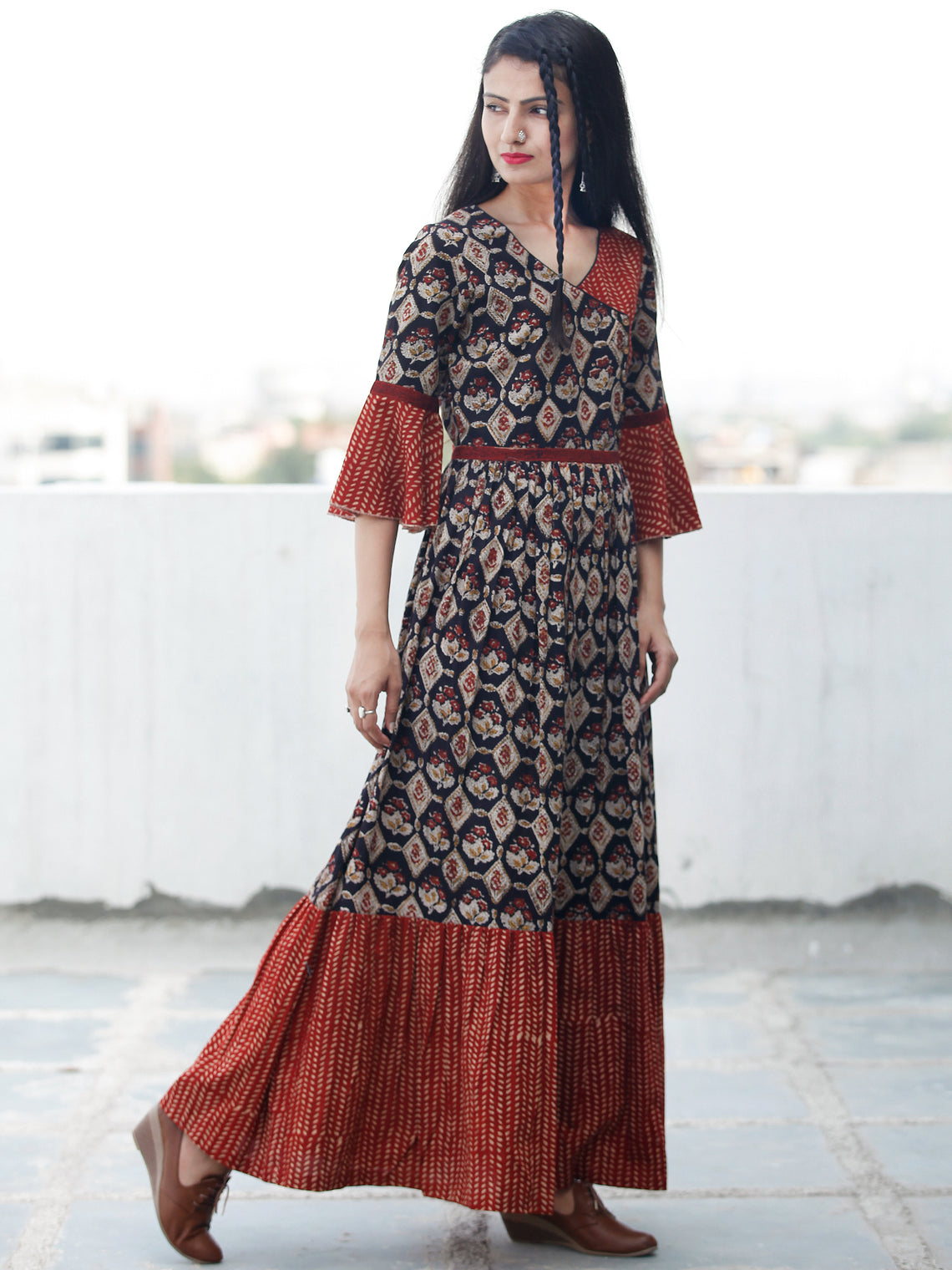 Rustic Imprints - Hand Block Printed Cotton Long Angrakha Dress ...