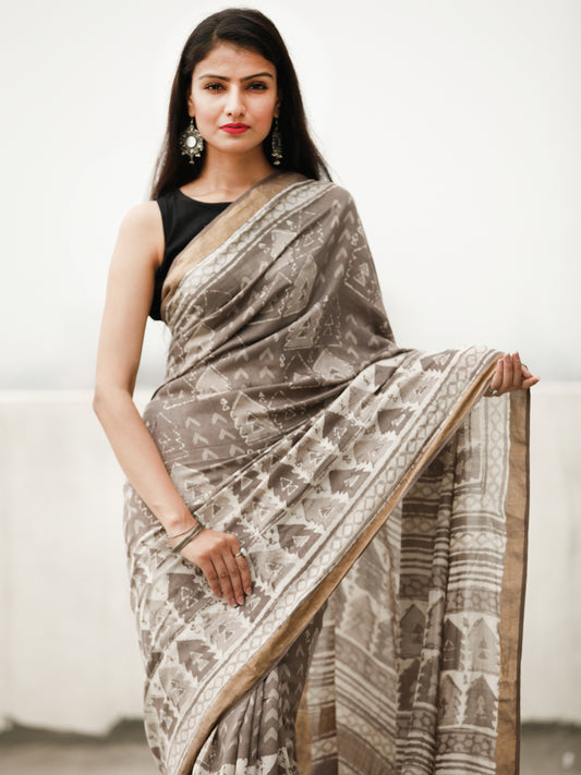 Buy Brown Linen Saree Online in USA with Embroidered Floral Motifs – Pure  Elegance