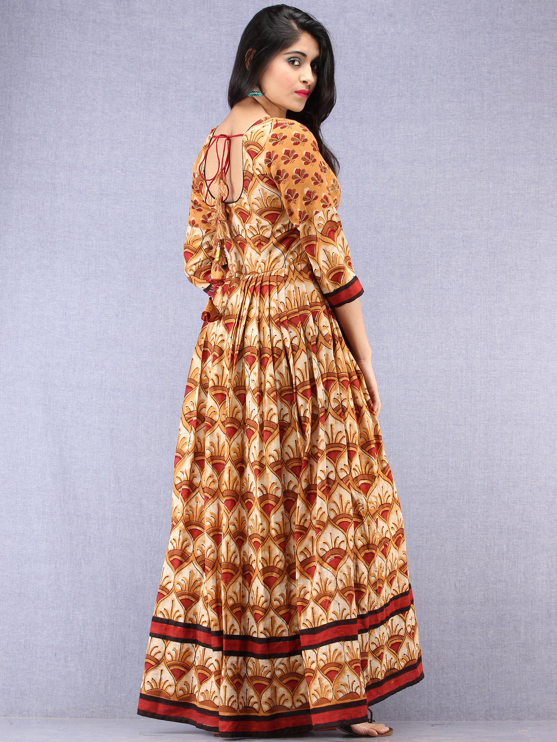 Naaz Mehran - Hand Block Mughal Printed Long Cotton Embroidered Dress ...