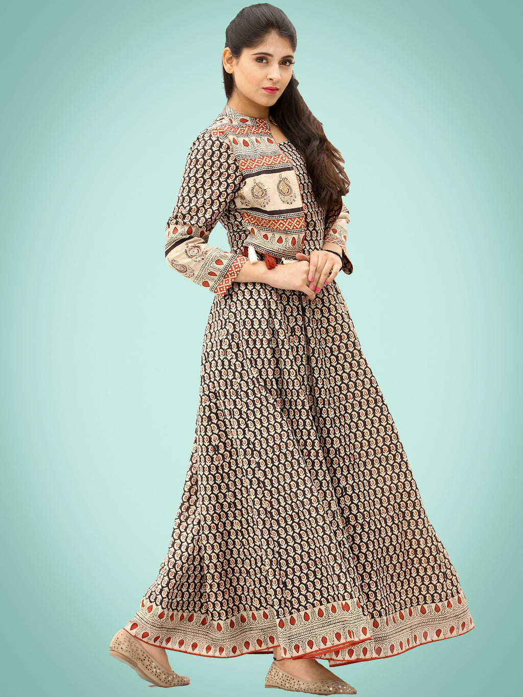 Naaz Roheen - Hand Block Printed Long Cotton Embroidered Jacket ...