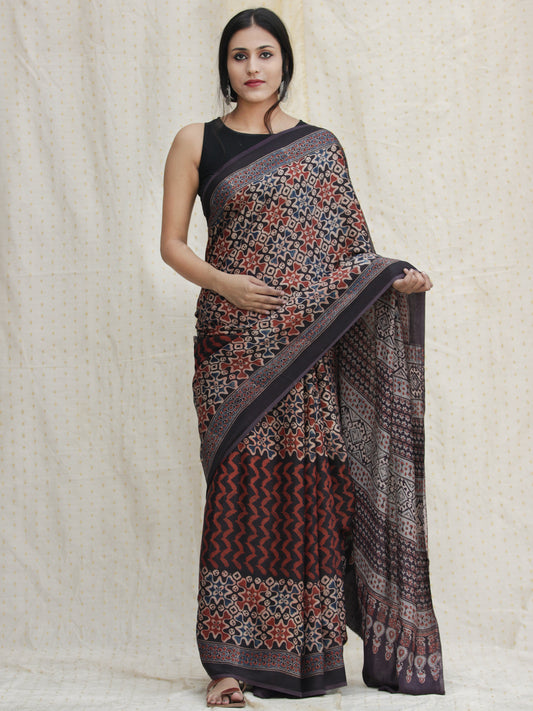 Gulmohar - hand block printed Ajrakh modal silk saree | The Maggam  Collective