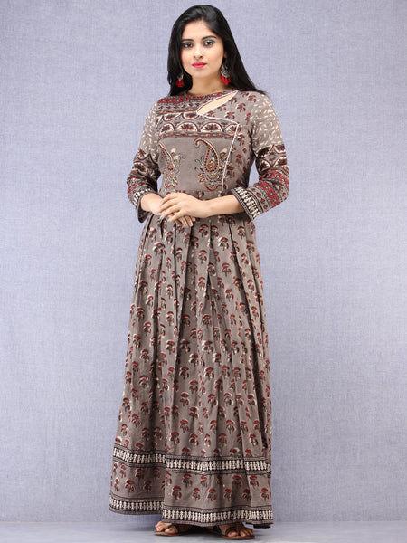 Naaz Shahra - Hand Block Printed Long Cotton Embroidered Angrakha Dres ...
