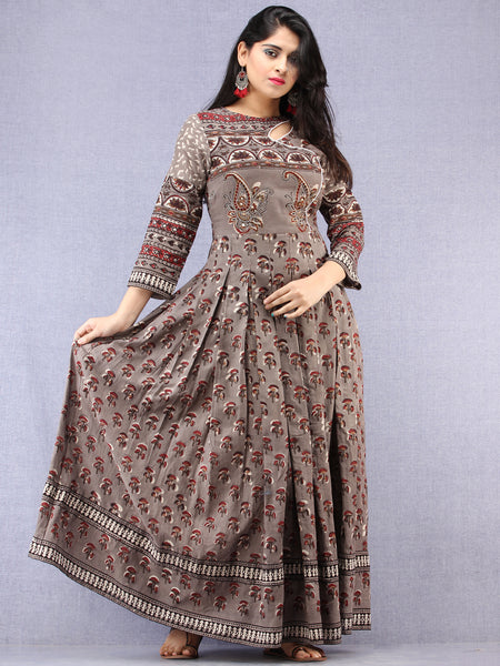 Naaz Shahra - Hand Block Printed Long Cotton Embroidered Angrakha Dres ...