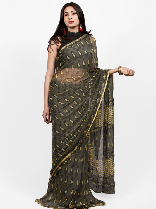 Gray Chiffon Zari Border Saree – Deeva - The Online Saree Store