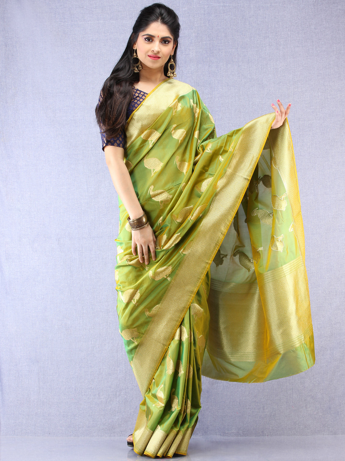 Banarasee Art Silk Saree With Bird Motif – InduBindu