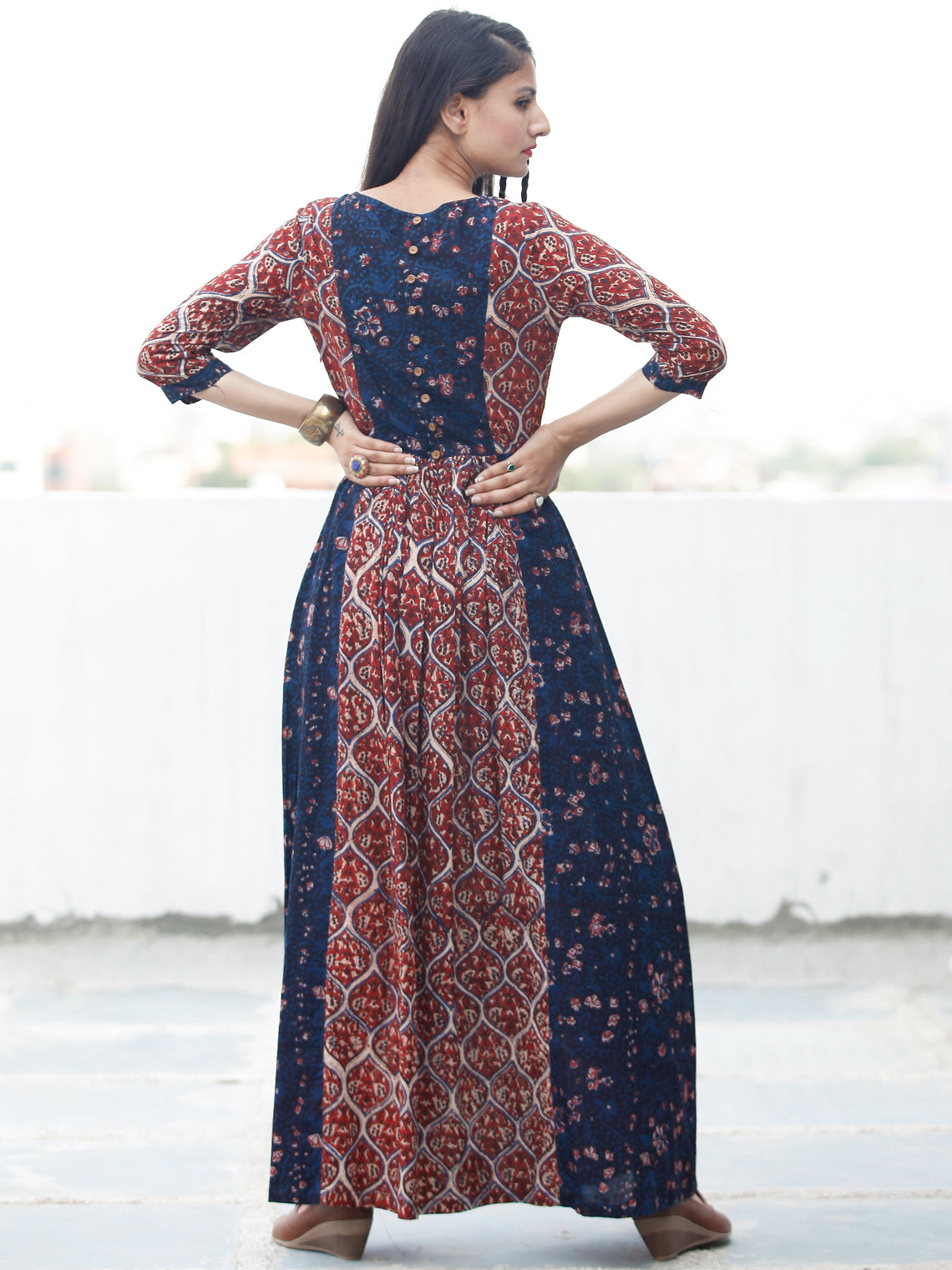 Block Sequence - Hand Block Printed Long Cotton Dress With Embroidery ...