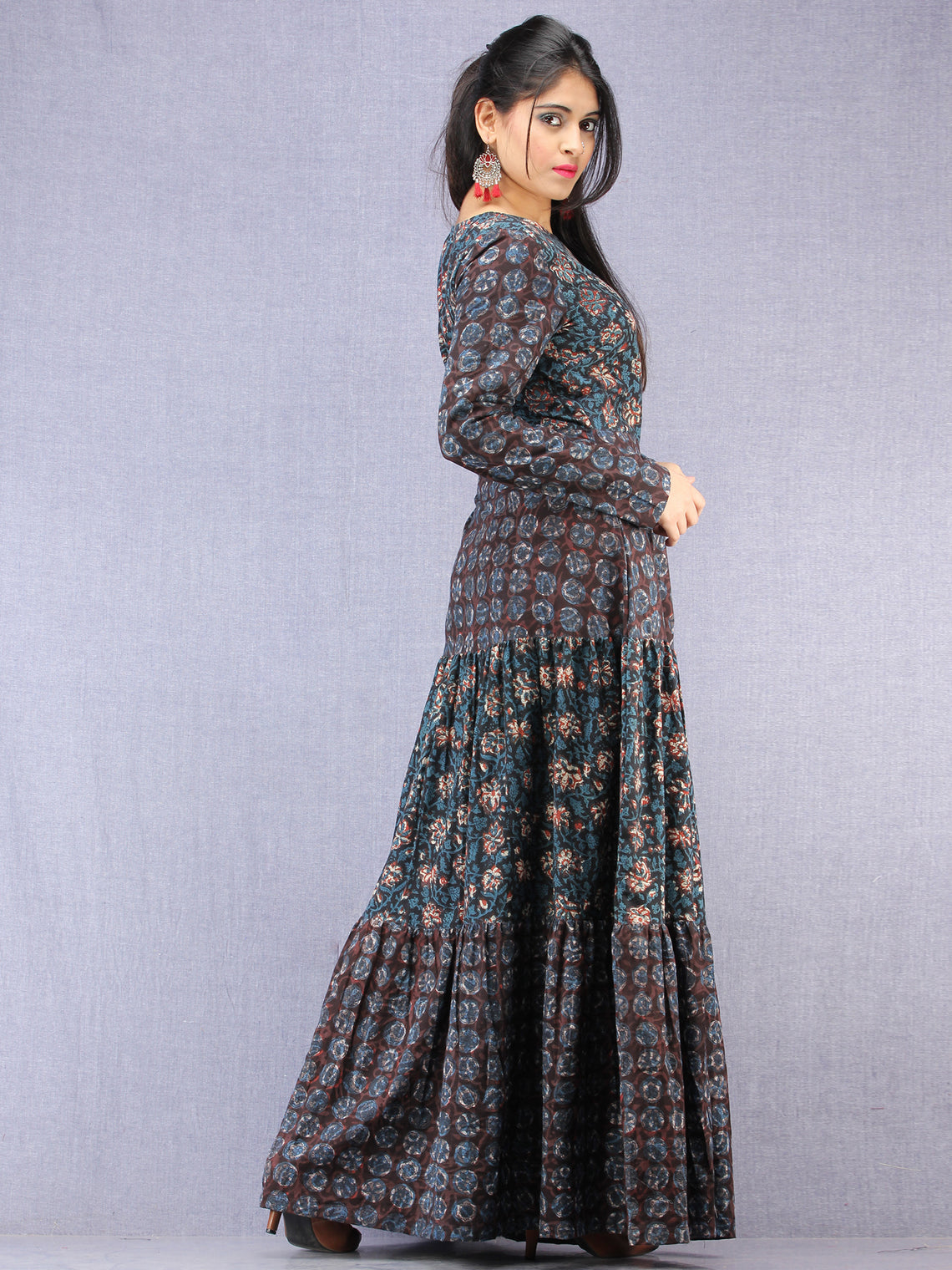 Nazafarin - Hand Block Printed Long Cotton Tier Dress - D95F1346 ...