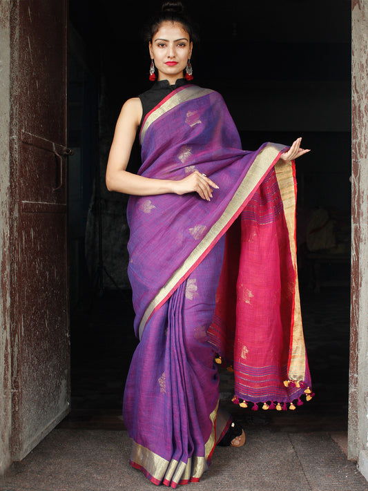 Pink Saree in Cotton With Rose Gold Woven - Clothsvilla