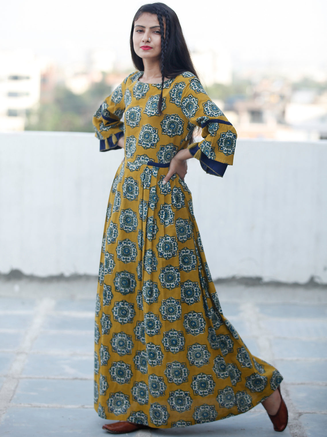 EVENING ELEGANCE - Hand Block Printed Long Cotton Dress - D348F1814 ...