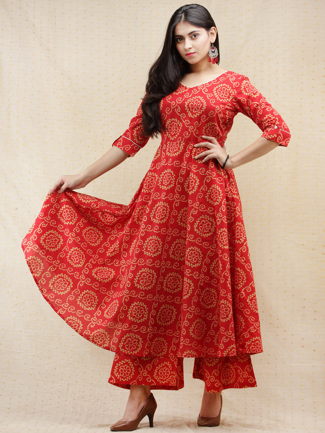 Raas Nazam - Red Bandhani Printed Anarkali Kurta & Palazzo - KS83C2023 ...