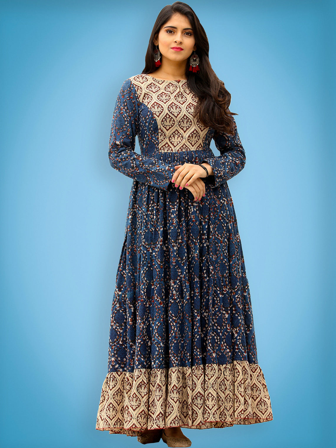 Taraab - Long Hand Block Printed Cotton Tier Dress - D139F1728 – InduBindu