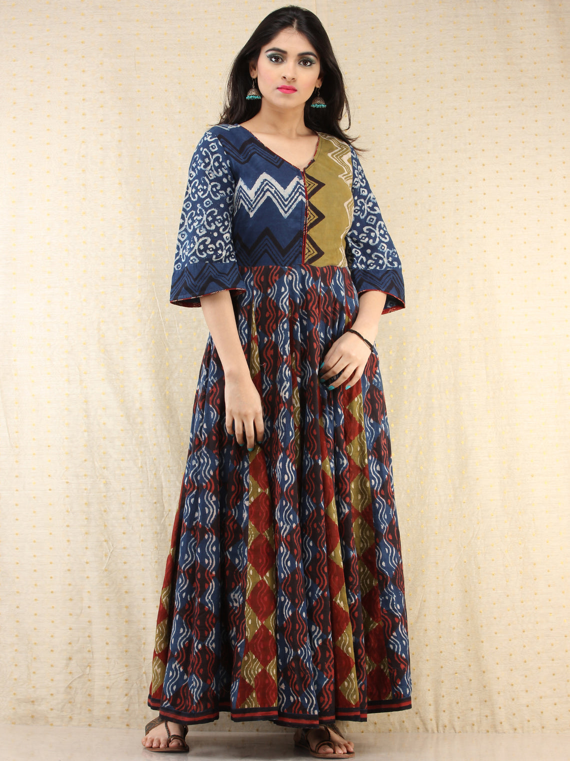 Naaz Mannat - Hand Block Printed Long Cotton Panel Dress - DS87F001 ...