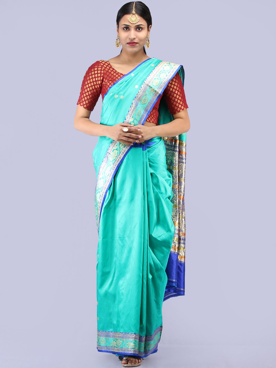 Banarasee Katan Silk Handloom Saree With Zari Work - Sea Green Blue ...