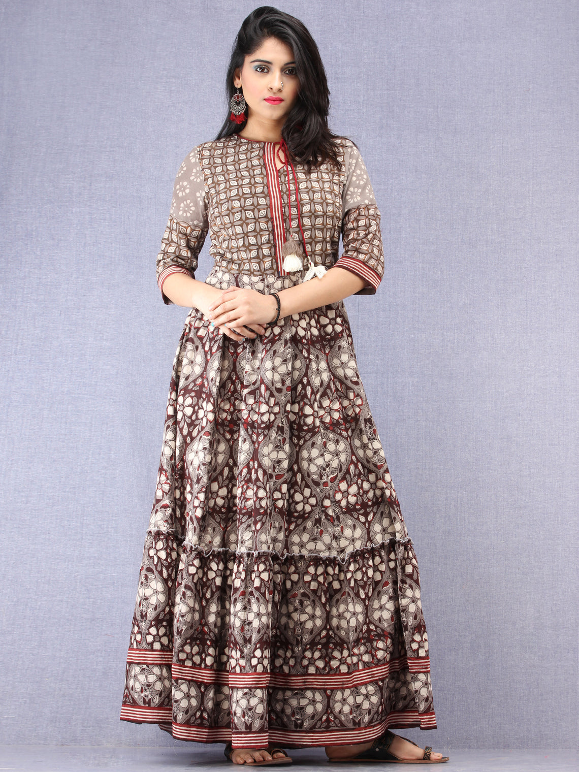 Naaz Sadaf - Hand Block Mughal Printed Long Cotton Dress - DS103F001 ...
